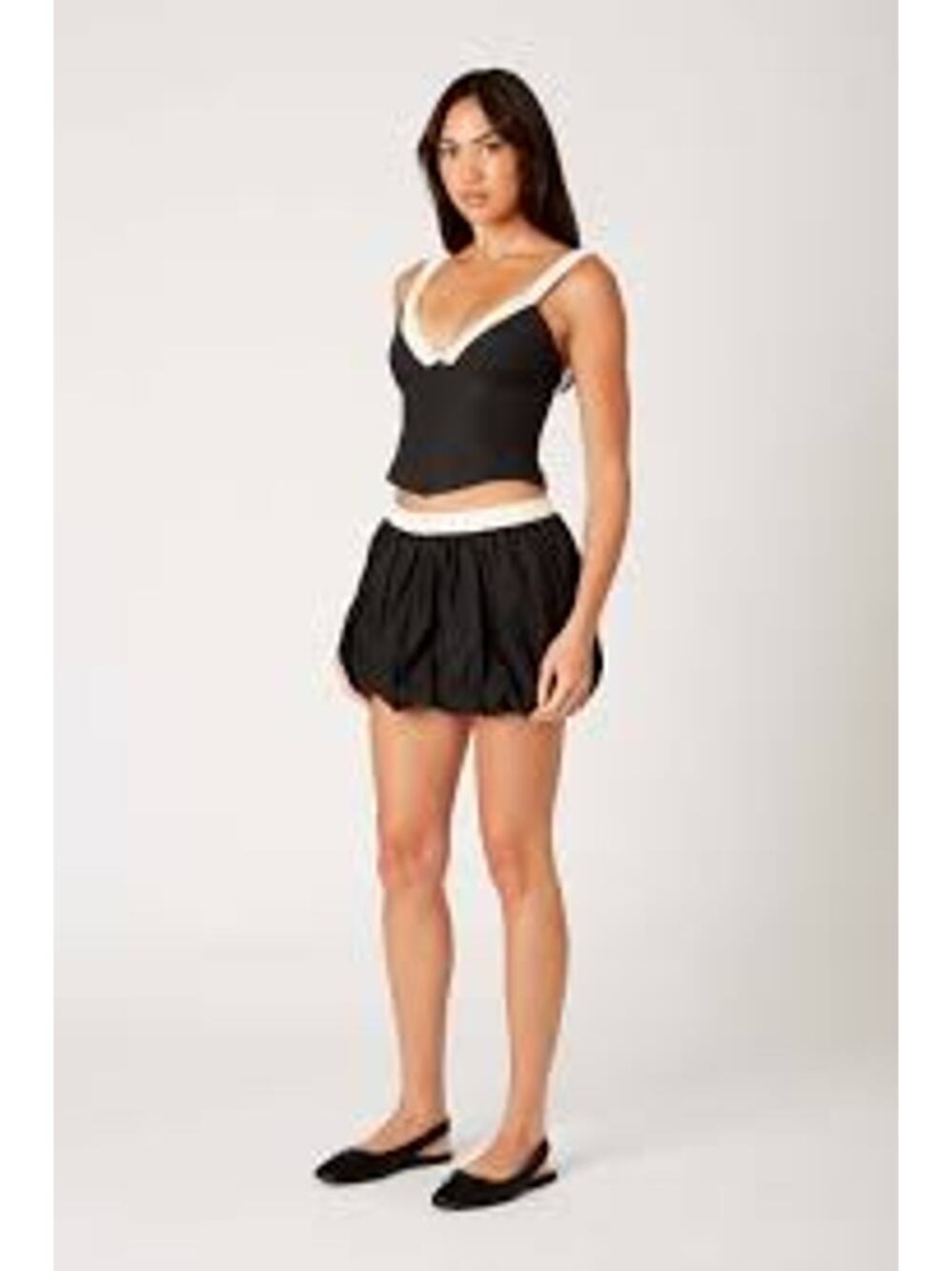 Nia The Brand Smith Black Bubble Mini Skirt Contrast Waistband K-Pop Small